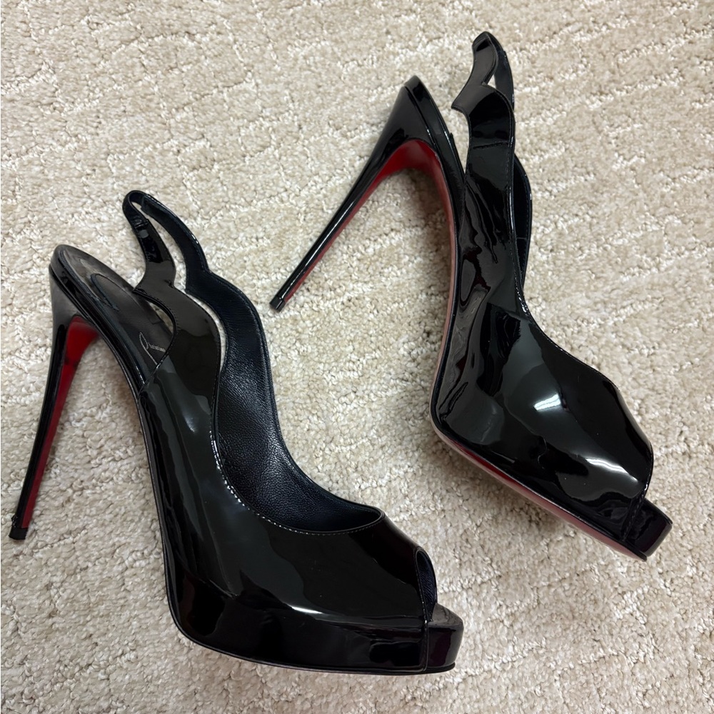 Christian Louboutin Black Peep-Toe Stilettos